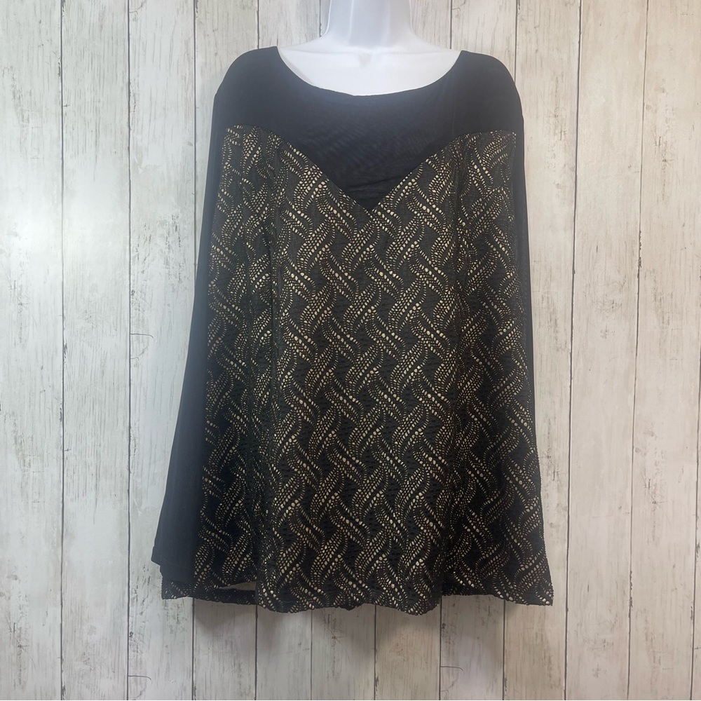 Ashley Stewart Black Lace Gold Lining Blouse NEW 30/32